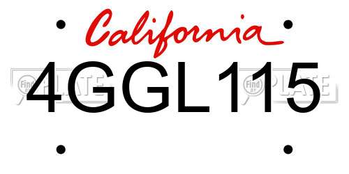 4GGL115 California License Plate