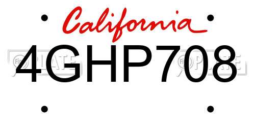 4GHP708 California License Plate