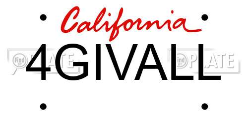 4GIVALL California License Plate
