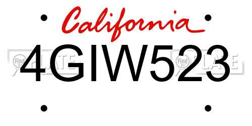 4GIW523 California License Plate