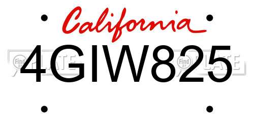 4GIW825 California License Plate