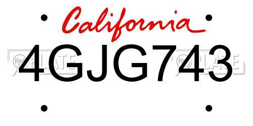 4GJG743 California License Plate
