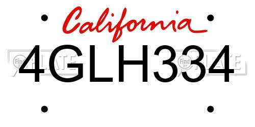 4GLH334 California License Plate