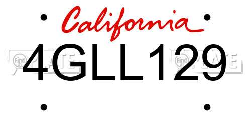 4GLL129 California License Plate