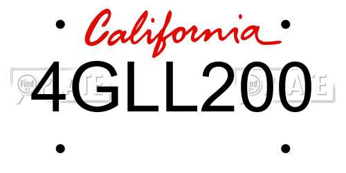 4GLL200 California License Plate