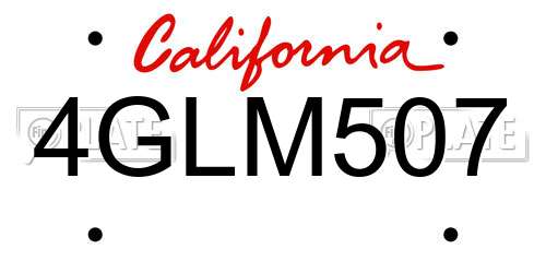 4GLM507 California License Plate