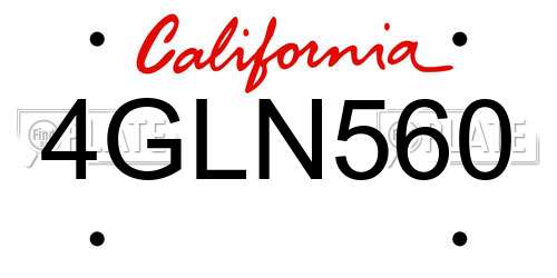 4GLN560 California License Plate