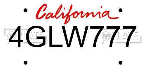 4GLW777 California License Plate