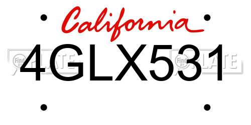4GLX531 California License Plate