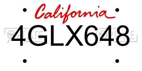 4GLX648 California License Plate