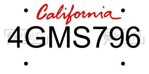 4GMS796 California License Plate