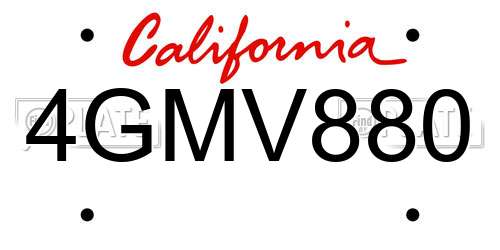 4GMV880 California License Plate