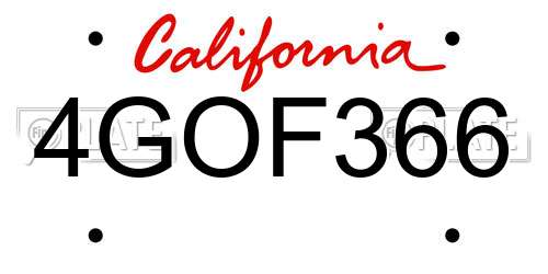 4GOF366 California License Plate
