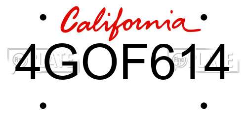 4GOF614 California License Plate