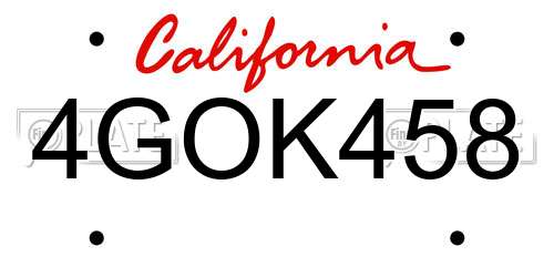 4GOK458 California License Plate