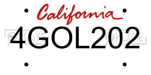 4GOL202 California License Plate