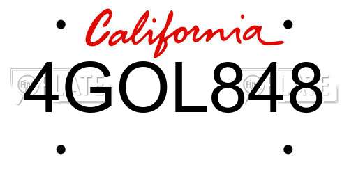 4GOL848 California License Plate