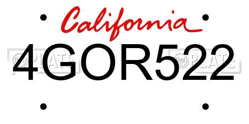 4GOR522 California License Plate