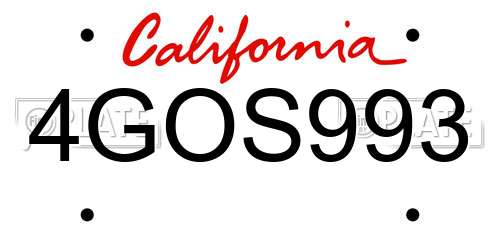 4GOS993 California License Plate