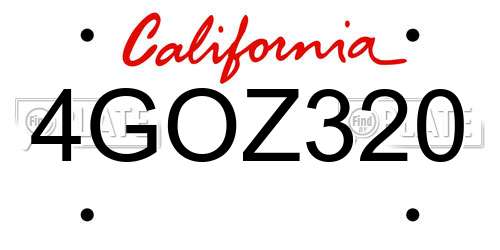 4GOZ320 California License Plate