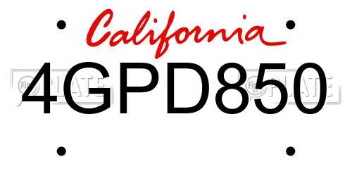 4GPD850 California License Plate