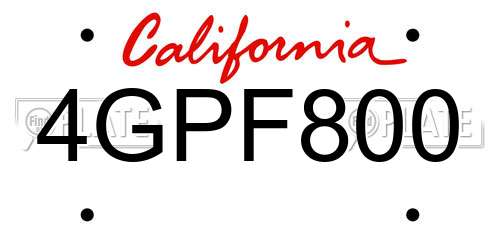 4GPF800 California License Plate