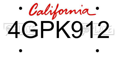 4GPK912 California License Plate