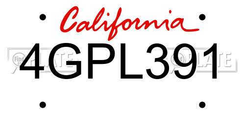 4GPL391 California License Plate