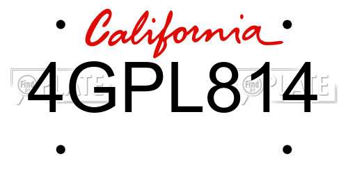 4GPL814 California License Plate