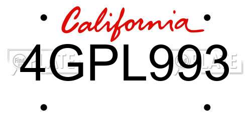 4GPL993 California License Plate