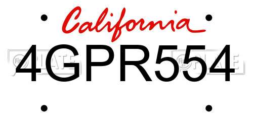 4GPR554 California License Plate