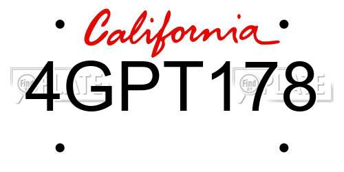 4GPT178 California License Plate