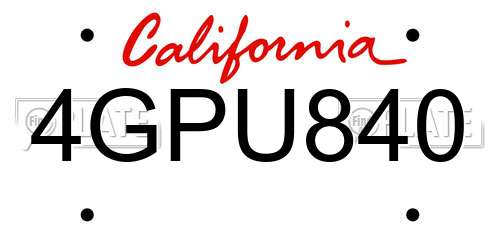 4GPU840 California License Plate
