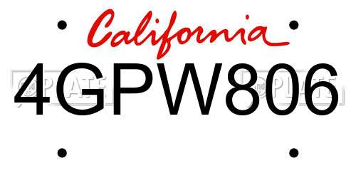 4GPW806 California License Plate