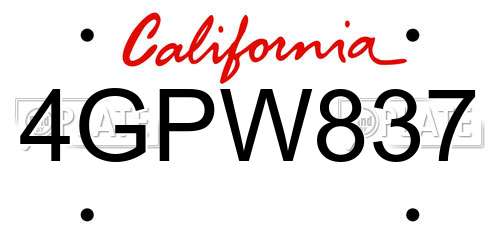 4GPW837 California License Plate
