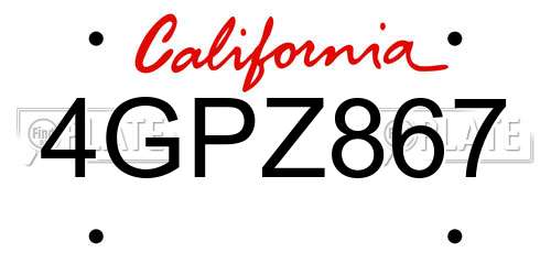 4GPZ867 California License Plate