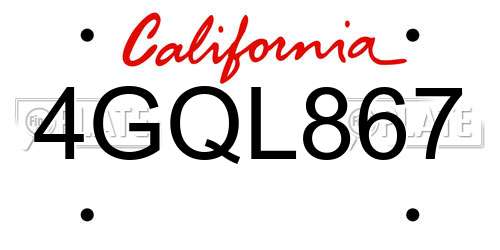 4GQL867 California License Plate