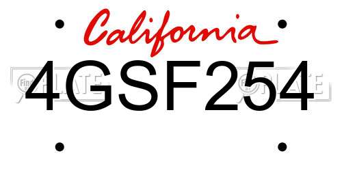 4GSF254 California License Plate
