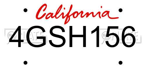 4GSH156 California License Plate