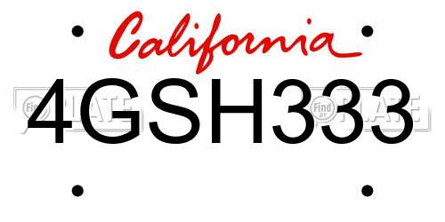 4GSH333 California License Plate