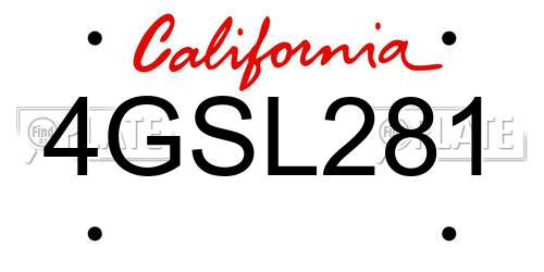 4GSL281 California License Plate