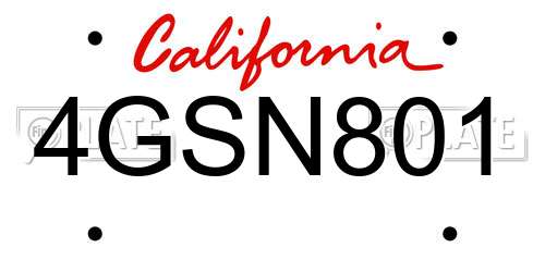 4GSN801 California License Plate
