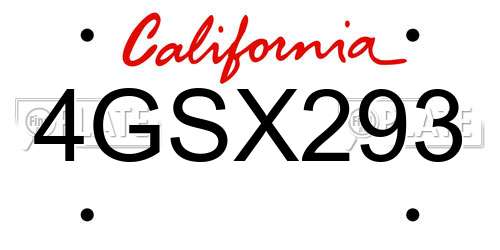 4GSX293 California License Plate