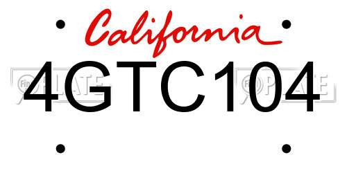 4GTC104 California License Plate