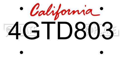 4GTD803 California License Plate