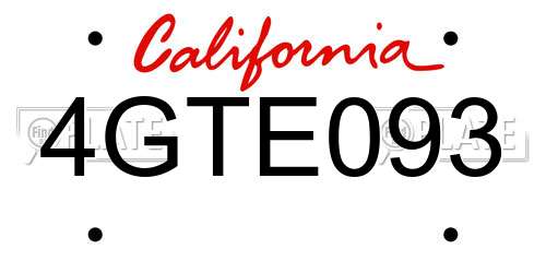 4GTE093 California License Plate