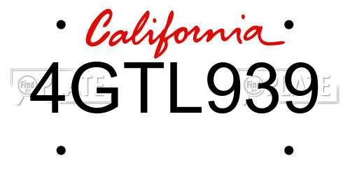 4GTL939 California License Plate