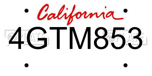 4GTM853 California License Plate