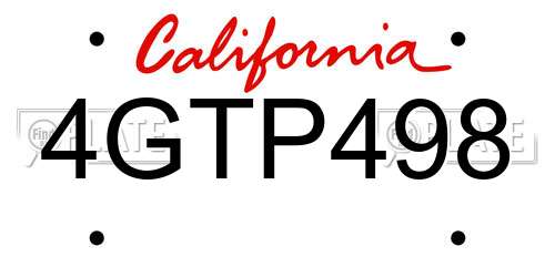 4GTP498 California License Plate
