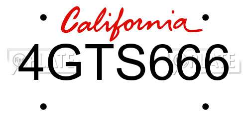 4GTS666 California License Plate